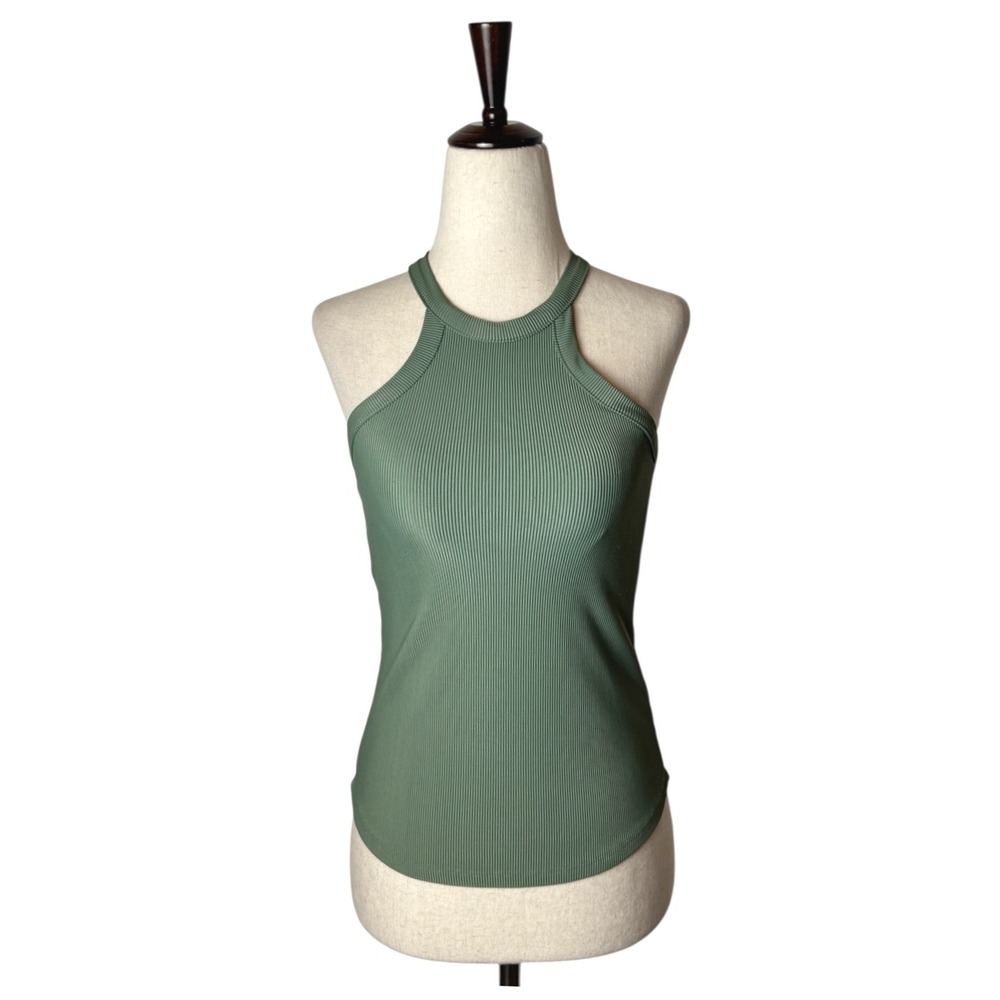 Heroine Sport Tank Top Women XS Sage Green Ribbed Shelf Bra Racerback Athletic